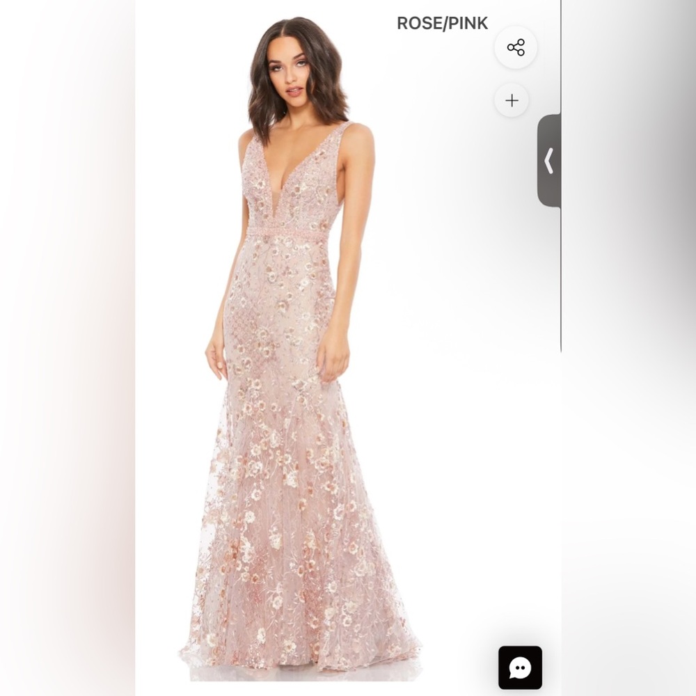 Rose Pink V-Neck Floral Lace Evening Gown